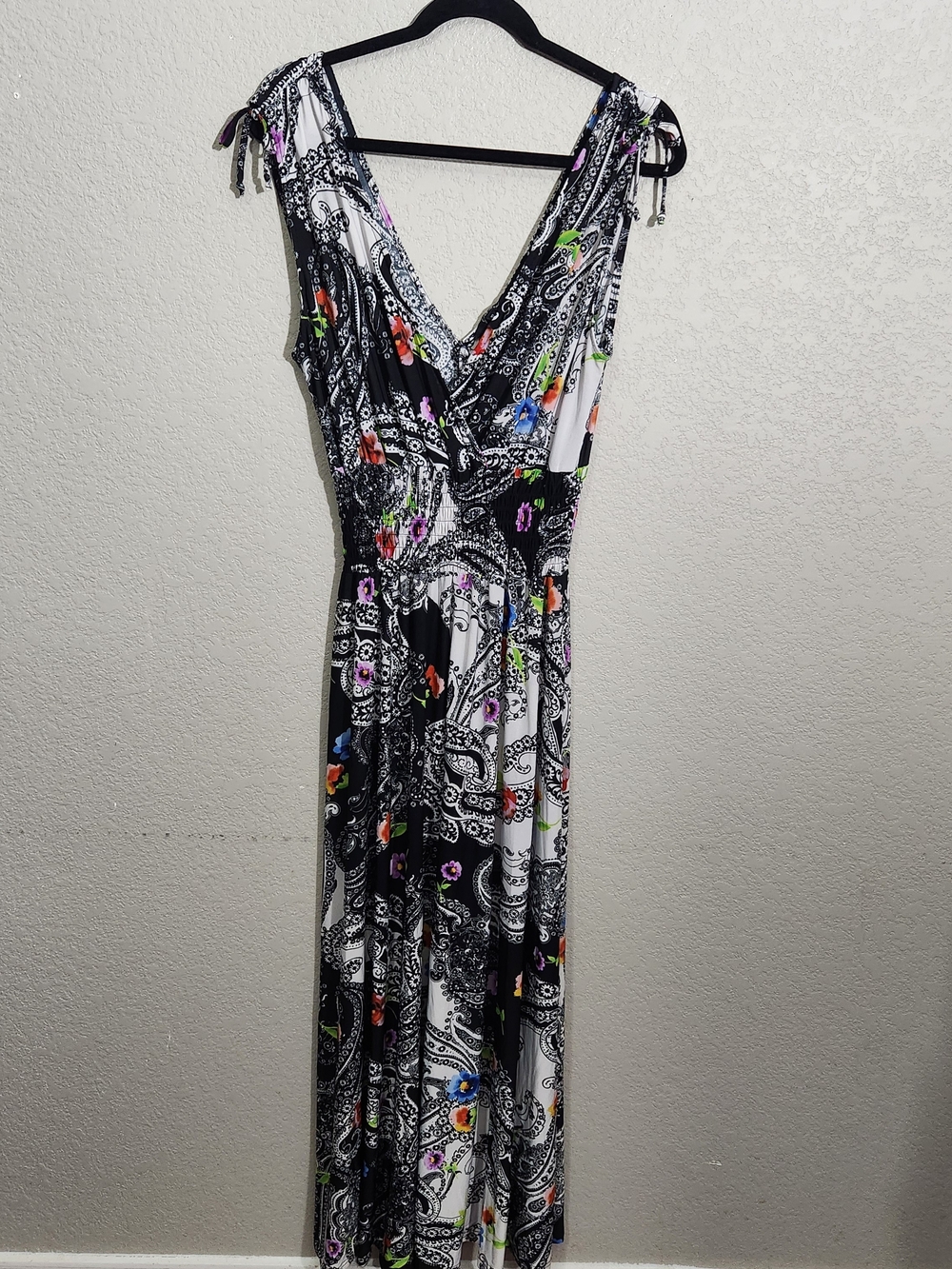 Just Love Black & White Paisley Maxi Dress with Colorful Floral Details